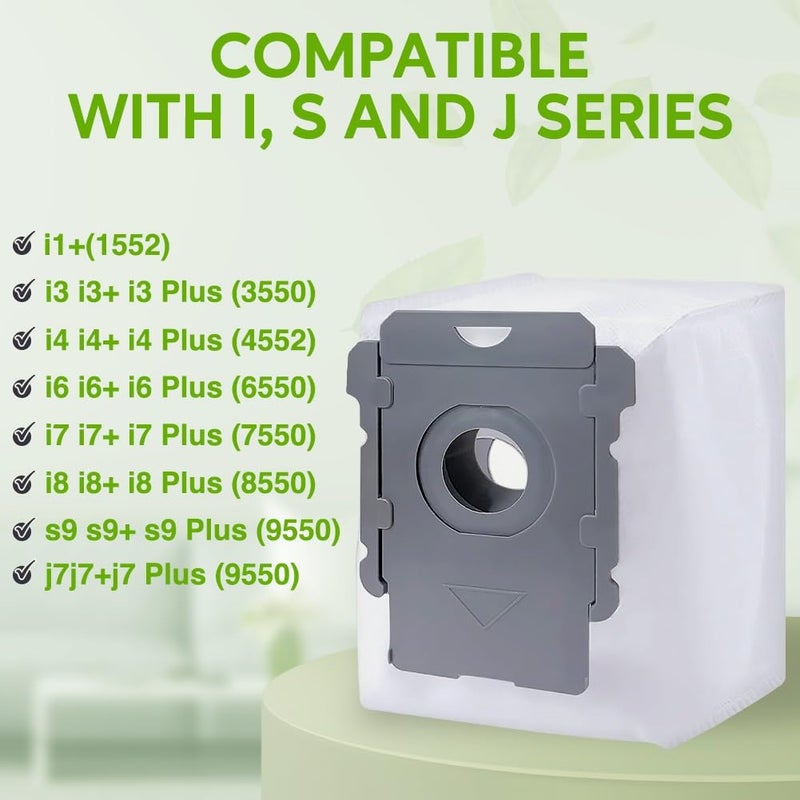 COMFECTO 12 عبوة أكياس فراغ بديلة متوافقة مع iRobot Roomba i و s و j Series، i1+، i3 i3+، i4 i4+، i6 i6+، i7 i7+، i8 i8+ i8 Plus، s9 s9+ 9 Plus، j7 j7+، أكياس التخلص التلقائي من الحاويات بكميات كبيرة - Image 2